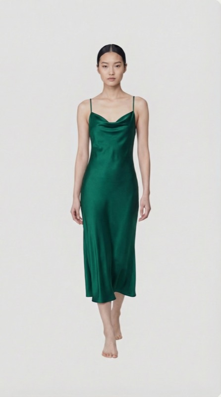 Model wearing the green dress